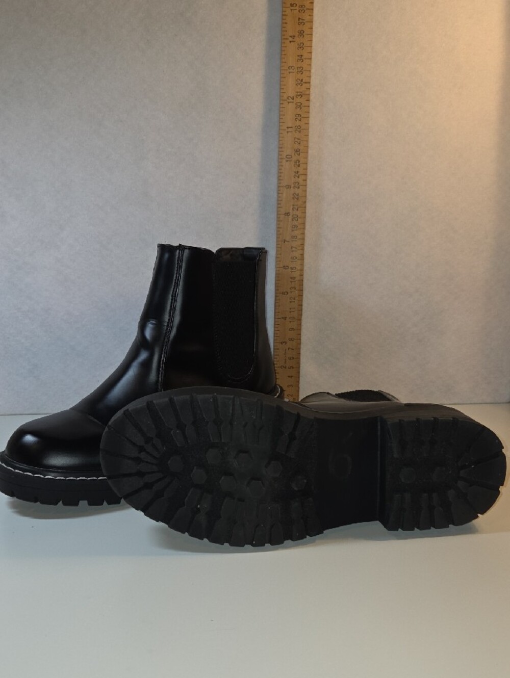 Black Leather Lug-Sole Chelsea Booties - Picture 5 of 5